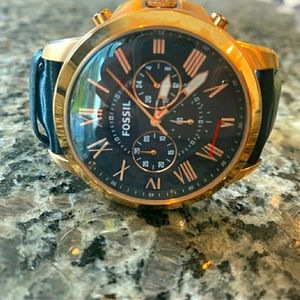 Fossil navy leather watch